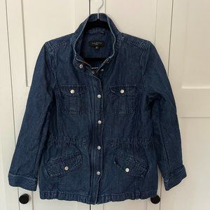 Talbots Women's Petite Large Denim Cinch Waist Full Zip and Snap Jacket Hemp Ble